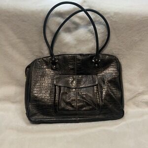 Vintage Liz Claiborne Leather Handbag Black Shoulder Large Bag Lap Top Briefcase